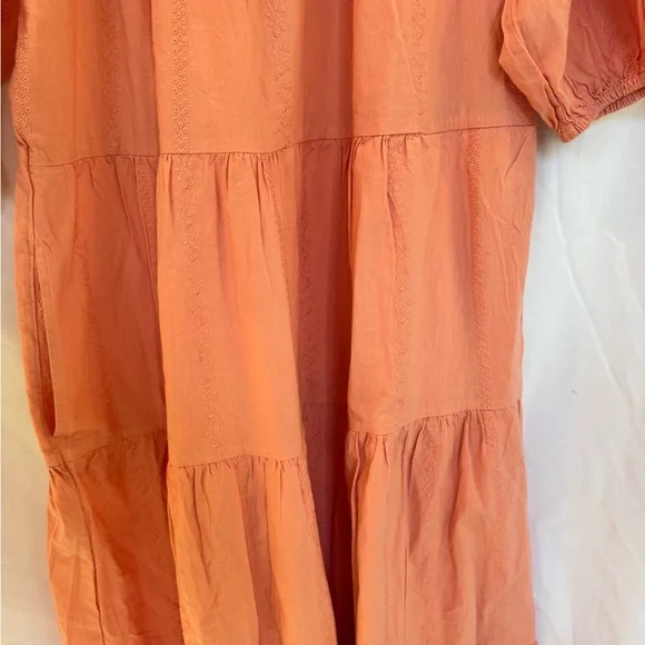 Universal Thread Peach Tiered Midi Dress with Puff Sleeves and pockets - Picture 7 of 10
